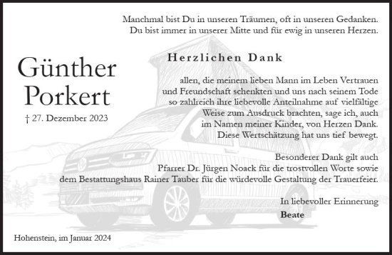 Traueranzeige von Günther Porkert von Wiesbadener Kurier