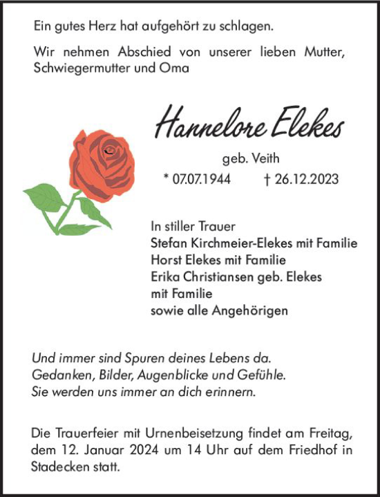 Traueranzeige von Hannelore Elekes von Allgemeine Zeitung Mainz