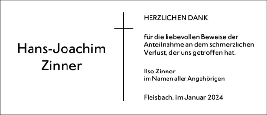 Traueranzeige von Hans-Joachim Zinner von Dill Block