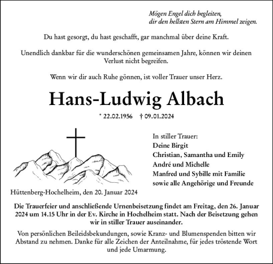Traueranzeige von Hans-Ludwig Albach von Wetzlarer Neue Zeitung