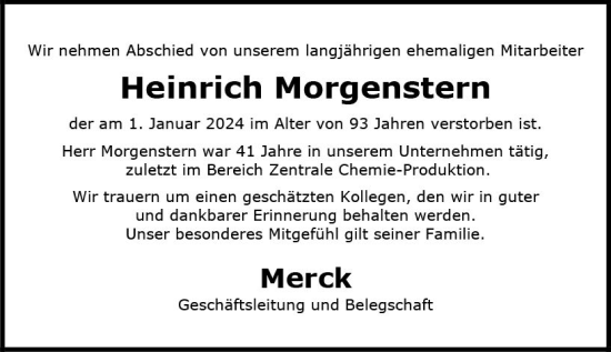 Traueranzeige von Heinrich Morgenstern von Darmstädter Echo