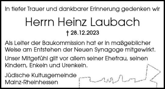 Traueranzeige von Heinz Laubach von Allgemeine Zeitung Mainz