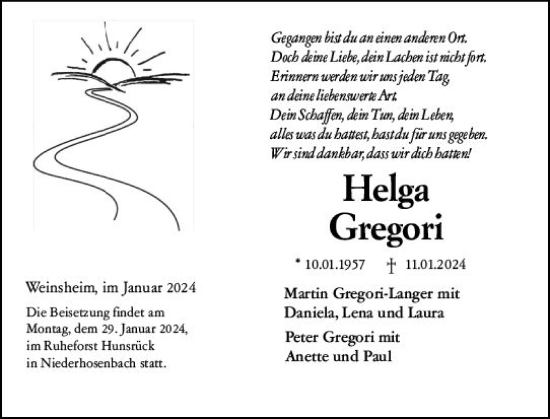 Traueranzeige von Helga Gregori von Allgemeine Zeitung Bingen/Ingelheim