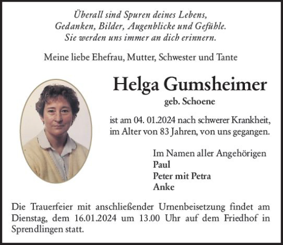 Traueranzeige von Helga Gutlasheimer von Allgemeine Zeitung Bingen/Ingelheim