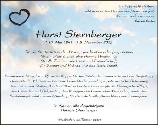 Traueranzeige von Horst Sternberger von Wiesbadener Kurier