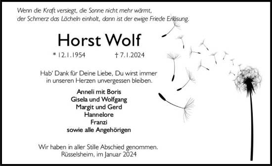 Traueranzeige von Horst Wolf von Rüsselsheimer Echo
