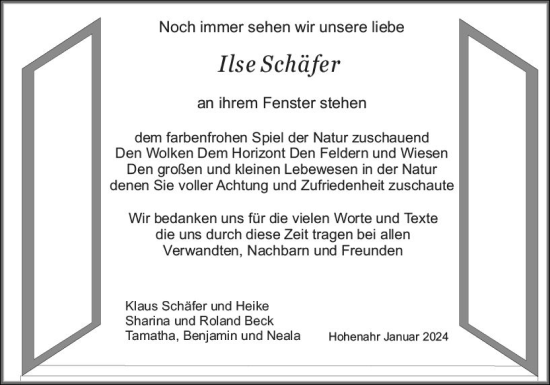 Traueranzeige von Ilse Schäfer von Wetzlarer Neue Zeitung