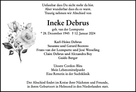 Traueranzeige von Ineke Debrus von Darmstädter Echo