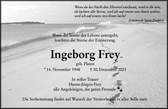 Traueranzeige von Ingeborg Frey von Weilburger Tageblatt