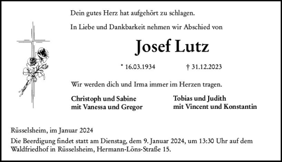 Traueranzeige von Josef Lutz von Rüsselsheimer Echo