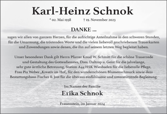Traueranzeige von Karl-Heinz Schnok von Wiesbadener Kurier