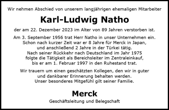 Traueranzeige von Karl-Ludwig Natho von Darmstädter Echo