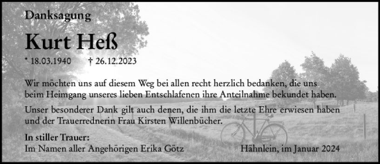 Traueranzeige von Kurt Heß von Darmstädter Echo