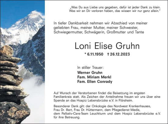 Traueranzeige von Loni Elise Gruhn von Groß-Gerauer Echo