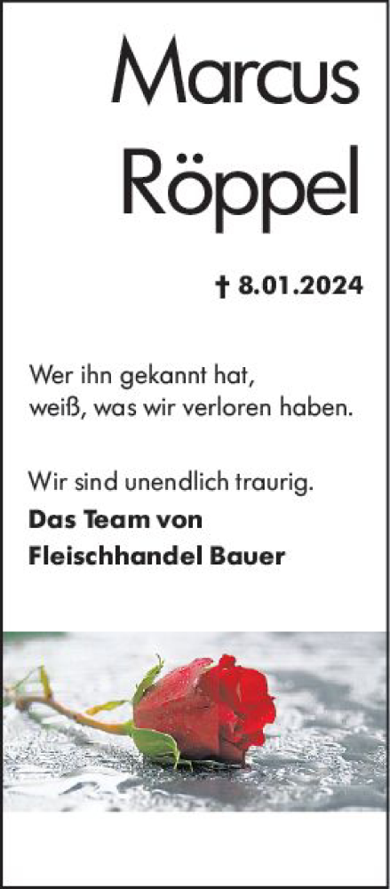 Traueranzeige von Marcus Röppel von Wiesbadener Kurier