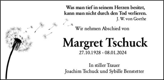 Traueranzeige von Margret Tschuck von Darmstädter Echo