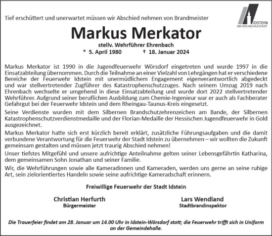 Traueranzeige von Markus Merkator von Idsteiner Land/Untertaunus