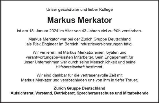 Traueranzeige von Markus Merkator von Wiesbadener Kurier