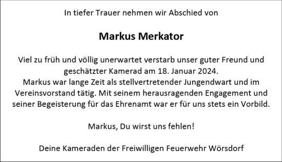 Traueranzeige von Markus Merkator von Idsteiner Land/Untertaunus
