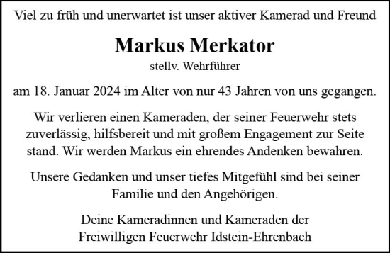 Traueranzeige von Markus Merkator von Idsteiner Land/Untertaunus