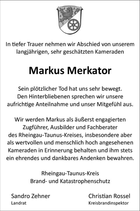 Traueranzeige von Markus Merkator von Idsteiner Land/Untertaunus