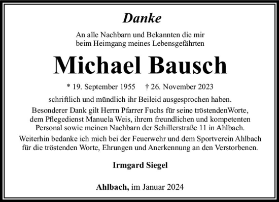 Traueranzeige von Michael Bausch von Nassauische Neue Presse