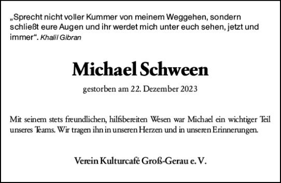 Traueranzeige von Michael Schween von Groß-Gerauer Echo