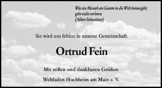 Traueranzeige von Ortrud Fein von Hochheimer Zeitung