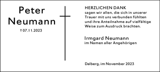 Traueranzeige von Peter Neumann von Allgemeine Zeitung Bad Kreuznach