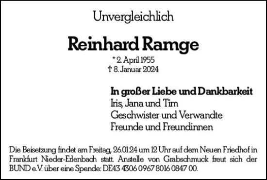 Traueranzeige von Reinhard Ramge von Darmstädter Echo