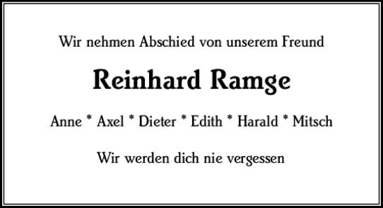 Traueranzeige von Reinhard Ramge von Odenwälder Echo