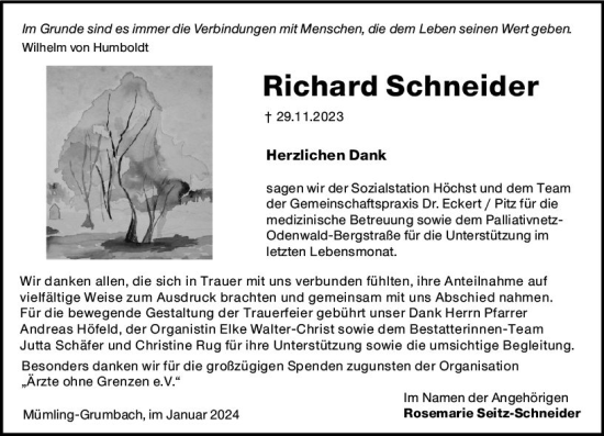 Traueranzeige von Richard Schneider von Odenwälder Echo