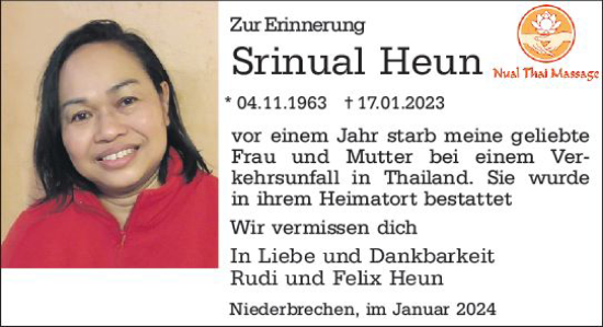 Traueranzeige von Srinual Heun von Camberger Anzeiger