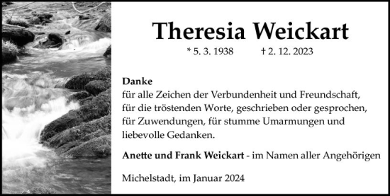 Traueranzeige von Theresia Weickart von Odenwälder Echo