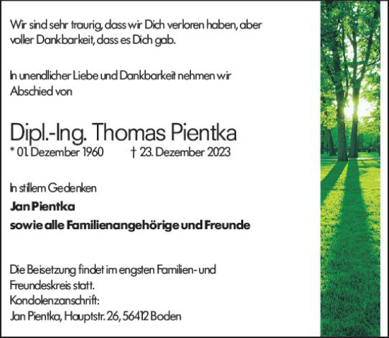 Traueranzeige von Thomas Pientka von Rüsselsheimer Echo