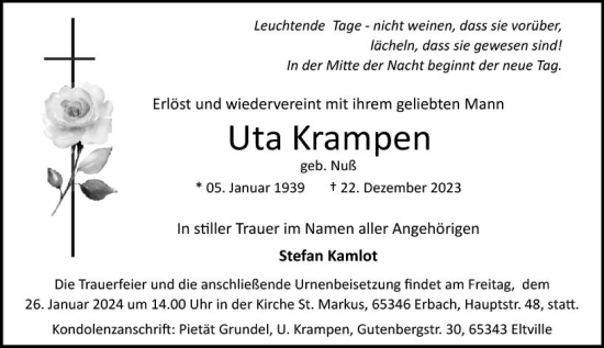 Traueranzeige von Uta Krampen von Rheingau Kurier