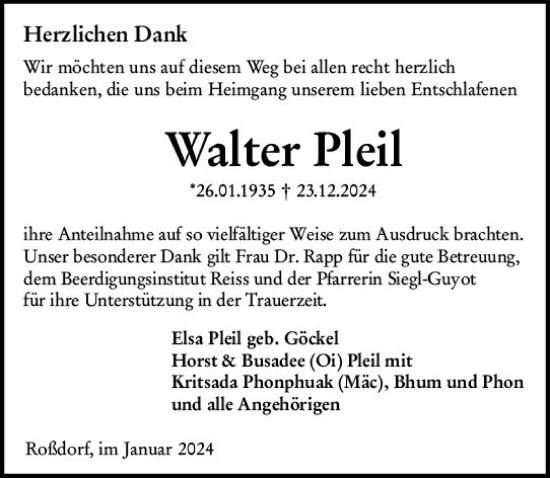 Traueranzeige von Walter Pleil von Darmstädter Echo