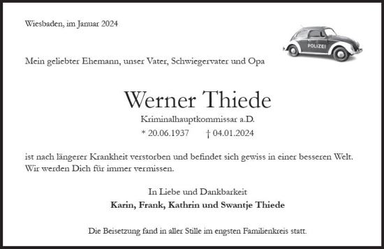 Traueranzeige von Werner Thiede von Wiesbadener Kurier