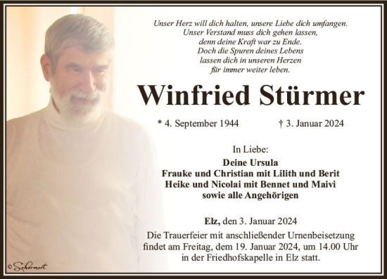 Traueranzeige von Winfried Stürmer von Nassauische Neue Presse