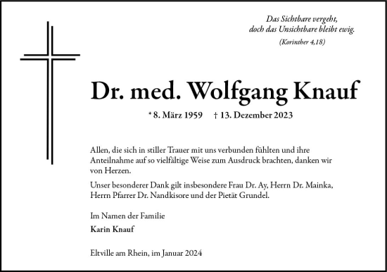 Traueranzeige von Wolfgang Knauf von Wiesbadener Kurier