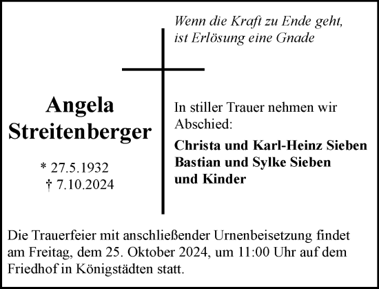 Traueranzeige von Angela Streitenberger von Rüsselsheimer Echo