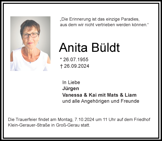 Traueranzeige von Anita Büldt von Groß-Gerauer Echo
