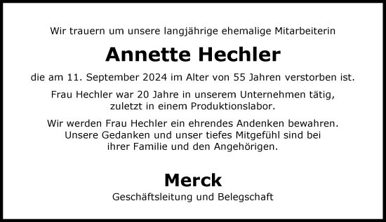 Traueranzeige von Annette Hechler von Darmstädter Echo
