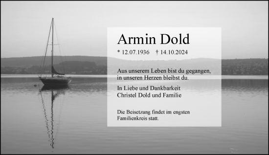 Traueranzeige von Armin Dold von Allgemeine Zeitung Mainz