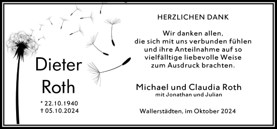 Traueranzeige von Dieter Roth von Groß-Gerauer Echo
