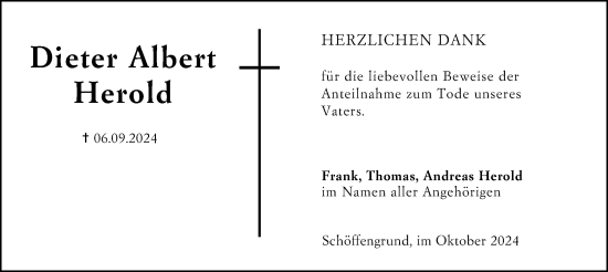 Traueranzeige von Dieter Albert Herold von Wetzlarer Neue Zeitung