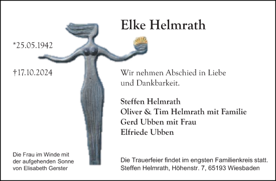 Traueranzeige von Elke Helmrath von Wiesbadener Kurier