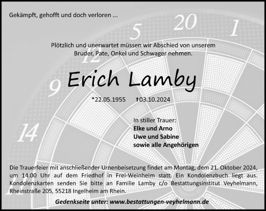 Traueranzeige von Erich Lamby von Allgemeine Zeitung Rheinhessen-Nahe
