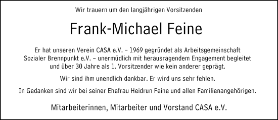 Traueranzeige von Frank-Michael Feine von Wiesbadener Kurier