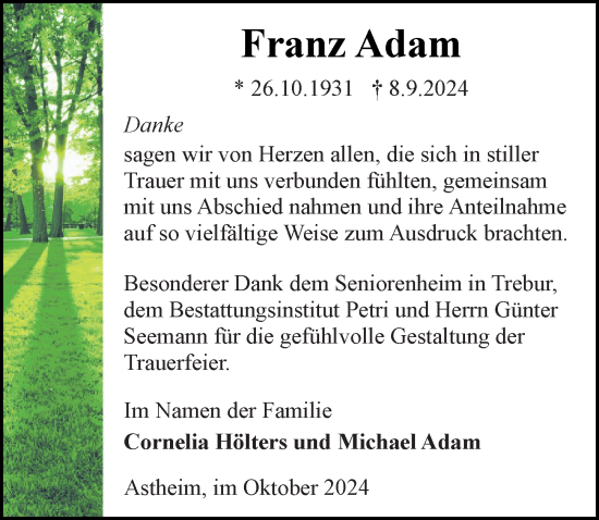 Traueranzeige von Franz Adam von Rüsselsheimer Echo